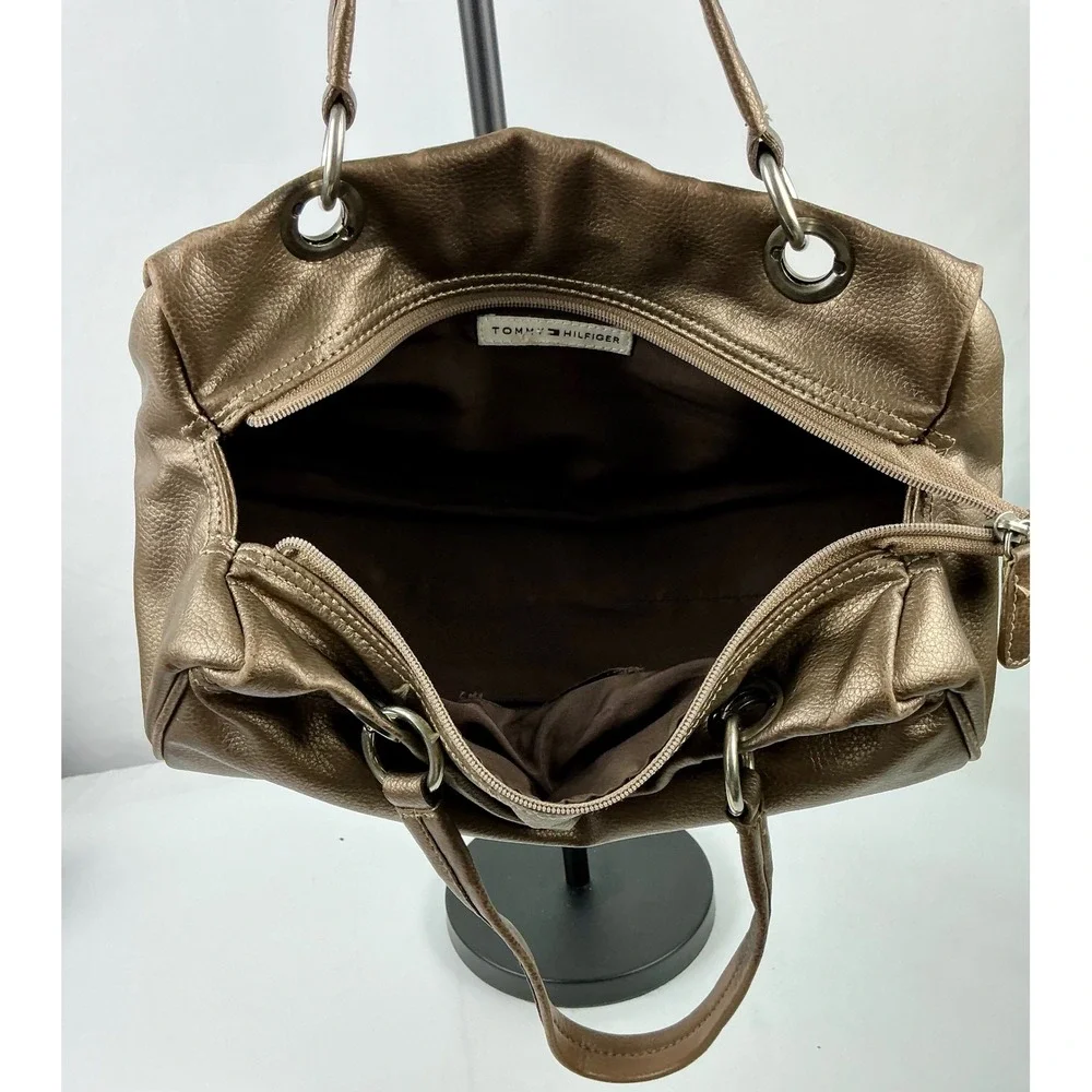 Tommy Hilfiger Bronze Metallic Satchel Purse Shoulder Bag Handbag Y2K /2000s Era